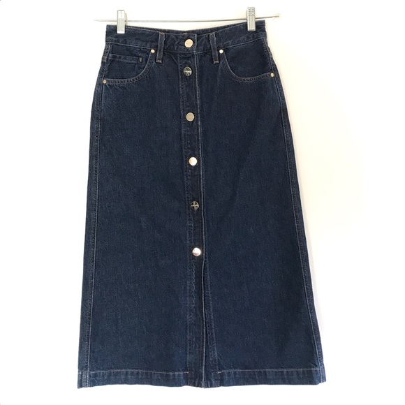 GOLDSIGN Easton Button Front A-Line Denim Midi Skirt - Picture 6 of 14